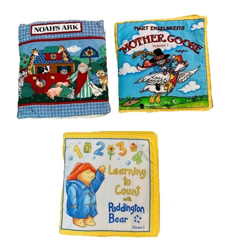 Vintage‎ Soft Fabric Baby Books Lot of 3 Noahs Ark Mother Goose Paddington Bear